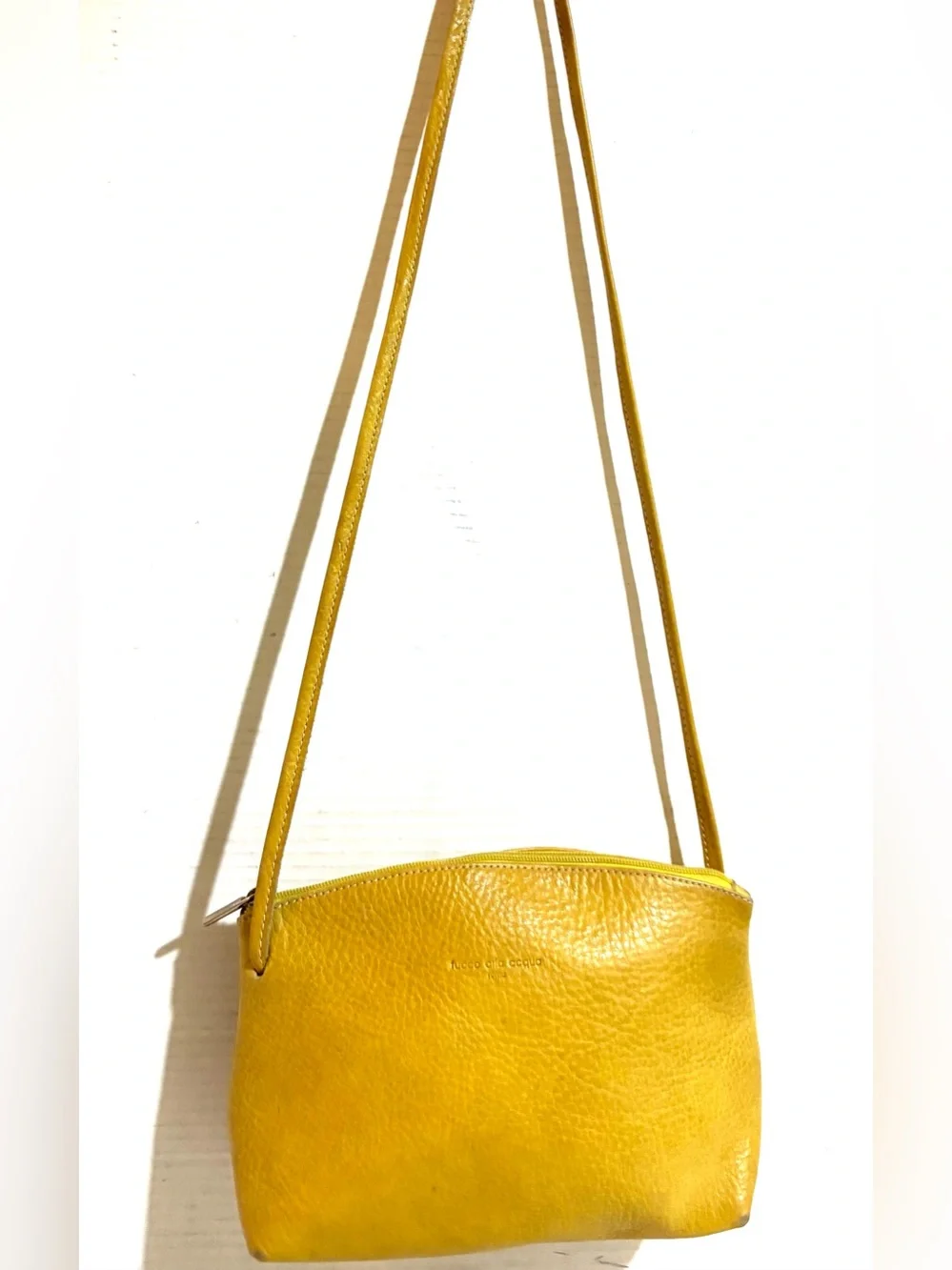 Yellow vintage Leather Crossbody Bag